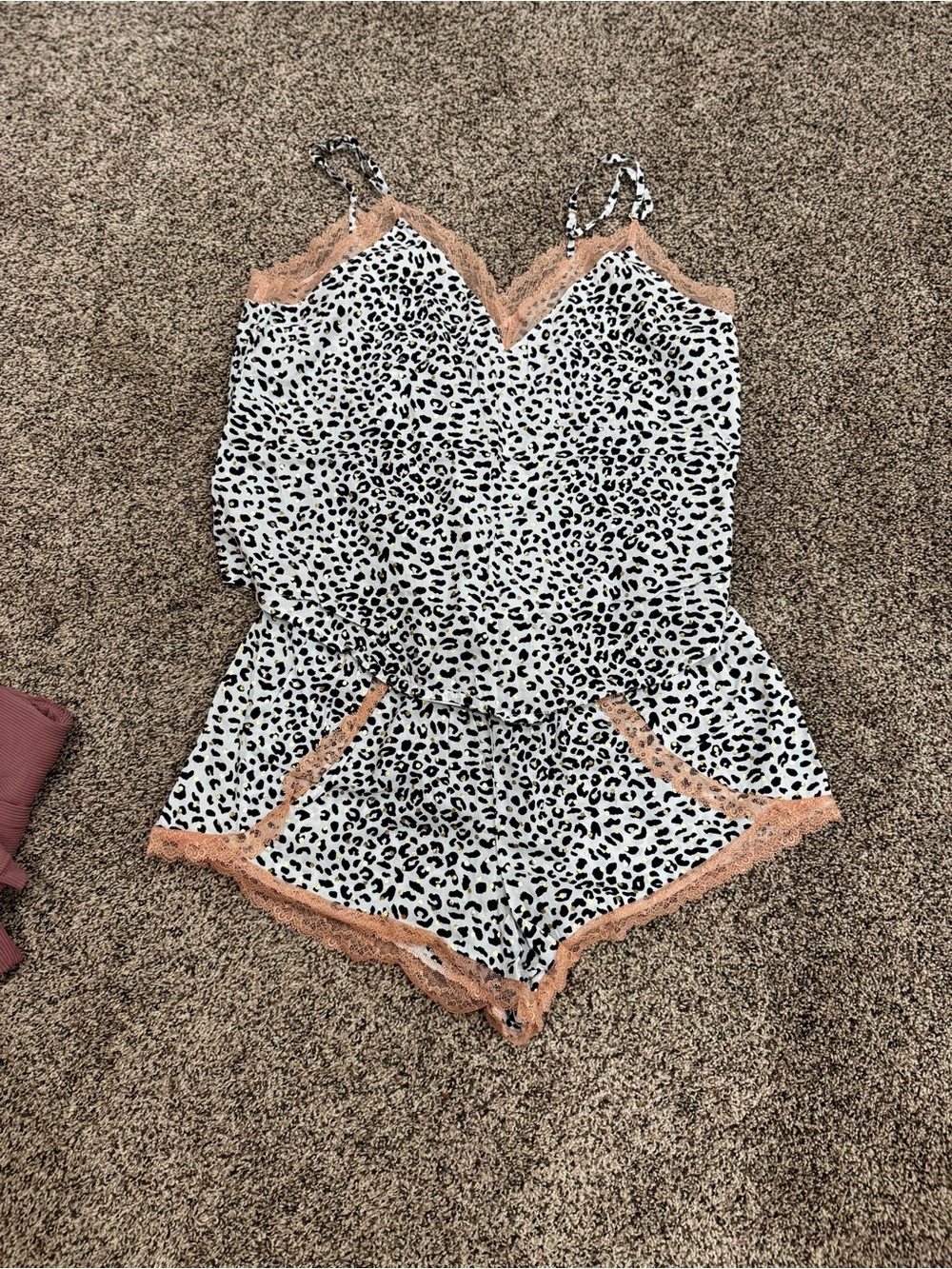 Victoria's Secret Leopard Print Cami & Shorts Set with Peach Lace